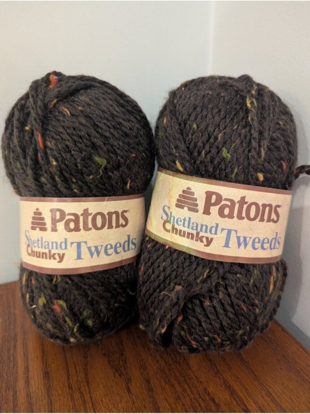 Vintage Patons Yarn Shetland Tweeds Chunky Yarn - Earthy Brown with Flecks 2x85g